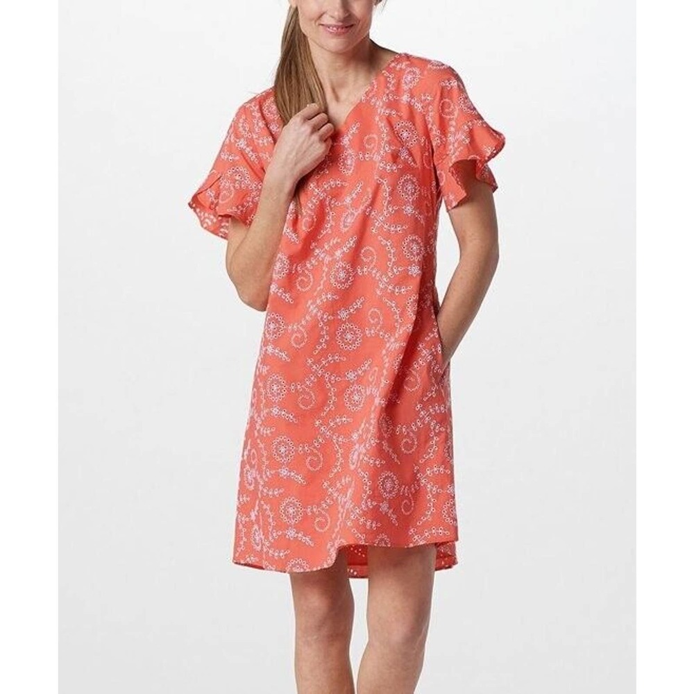 NWOT - Isaac Mizrahi Live! Hot Coral Eyelet Embroidered Shift Dress - Women US 4
